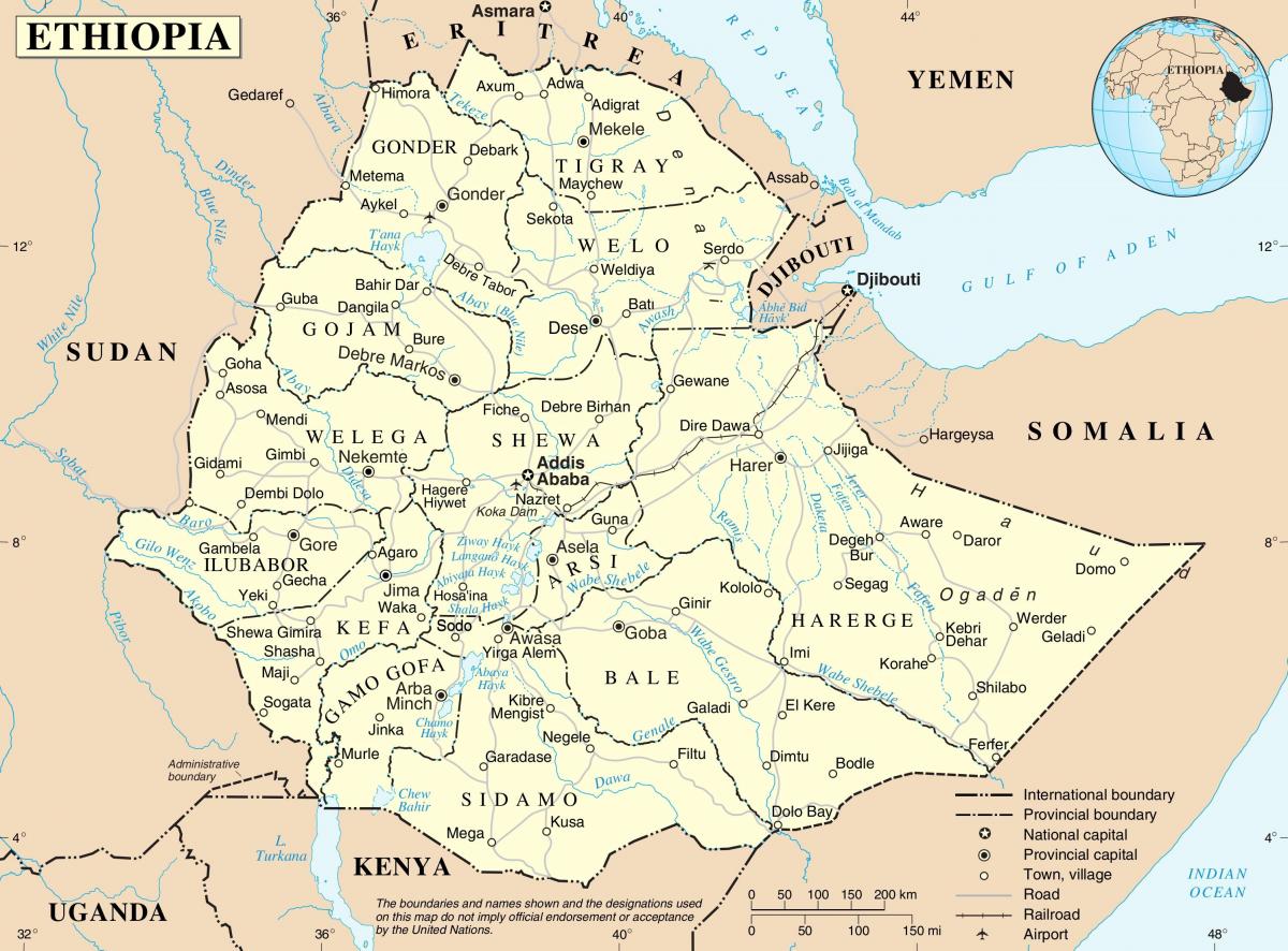 politisk kort over Etiopien