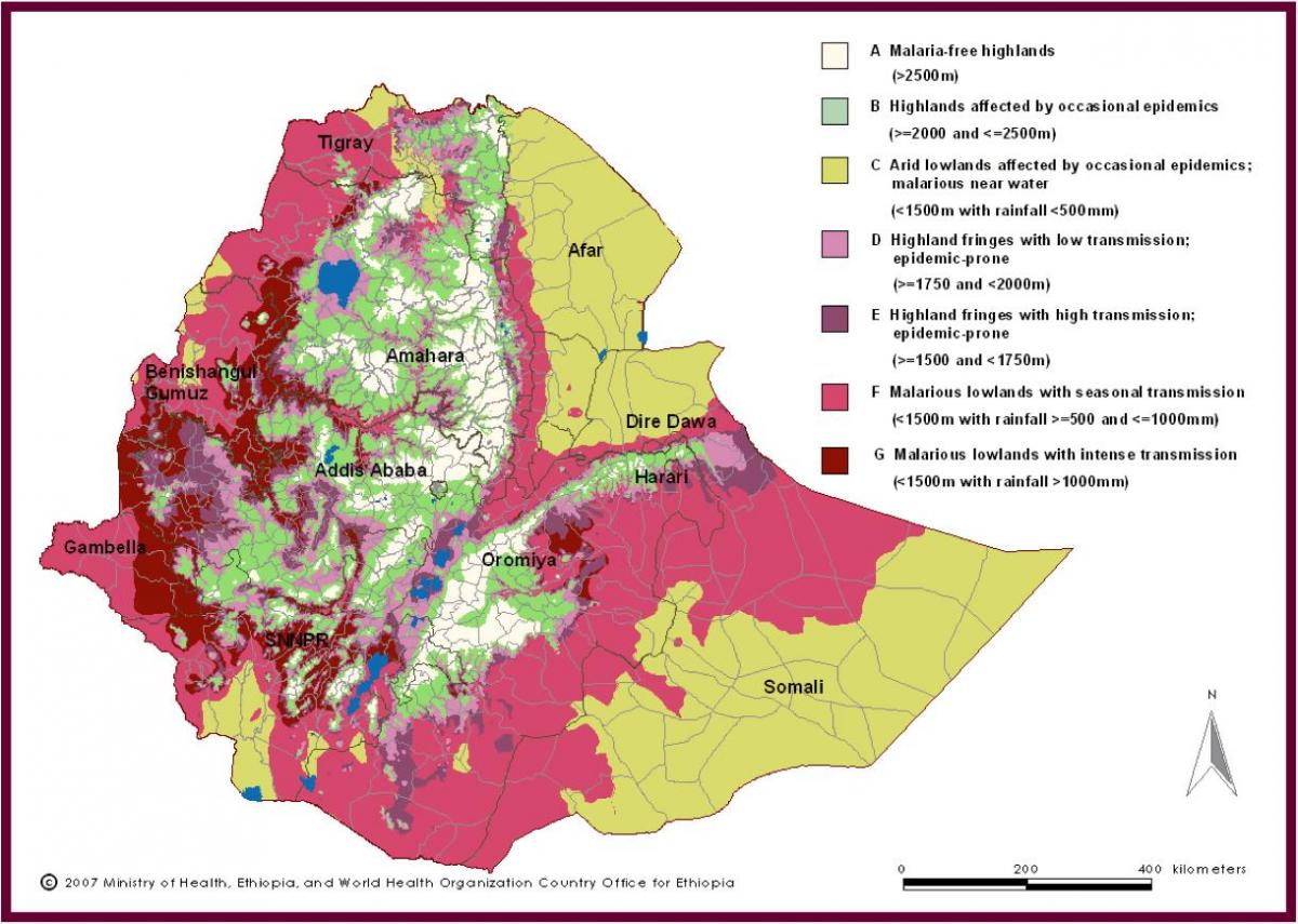 kort over Etiopien malaria