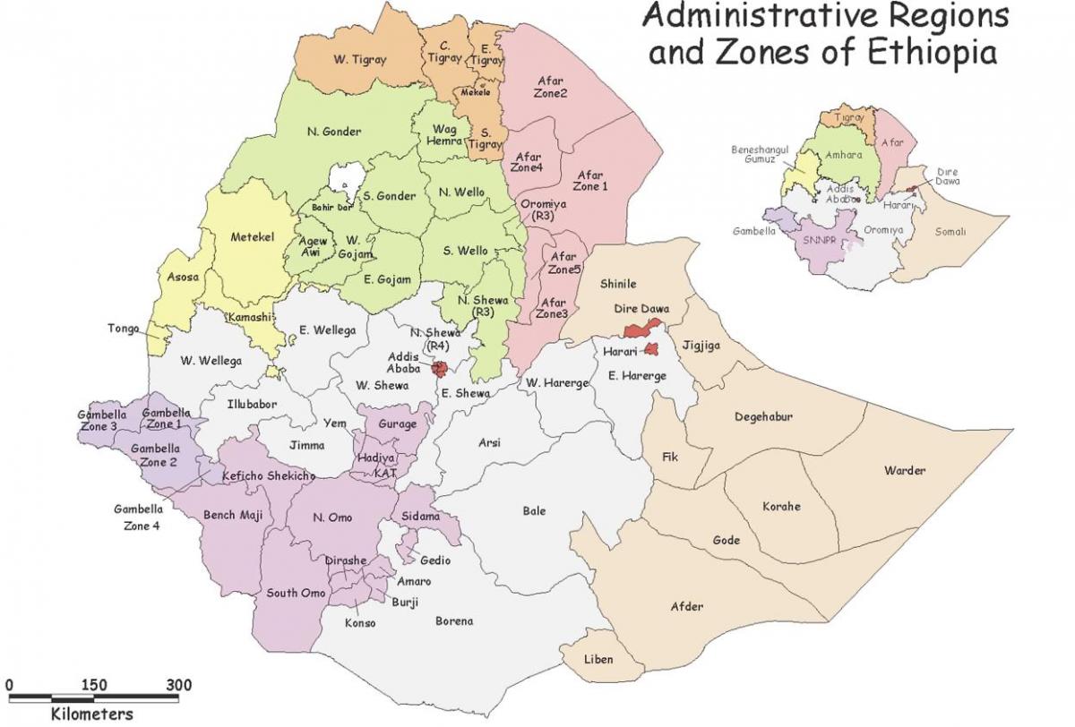 Etiopiske kort efter region