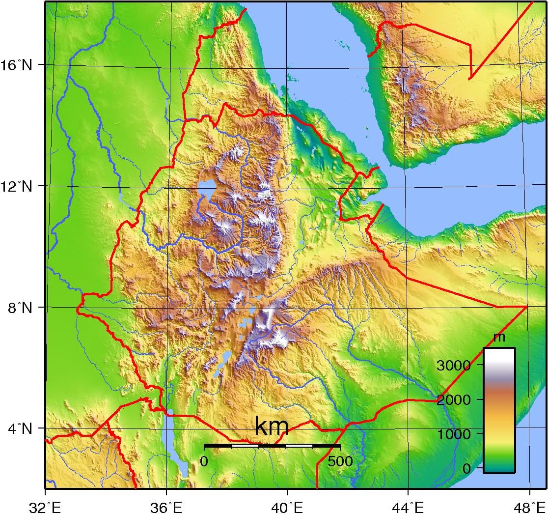 Etiopien elevation kort