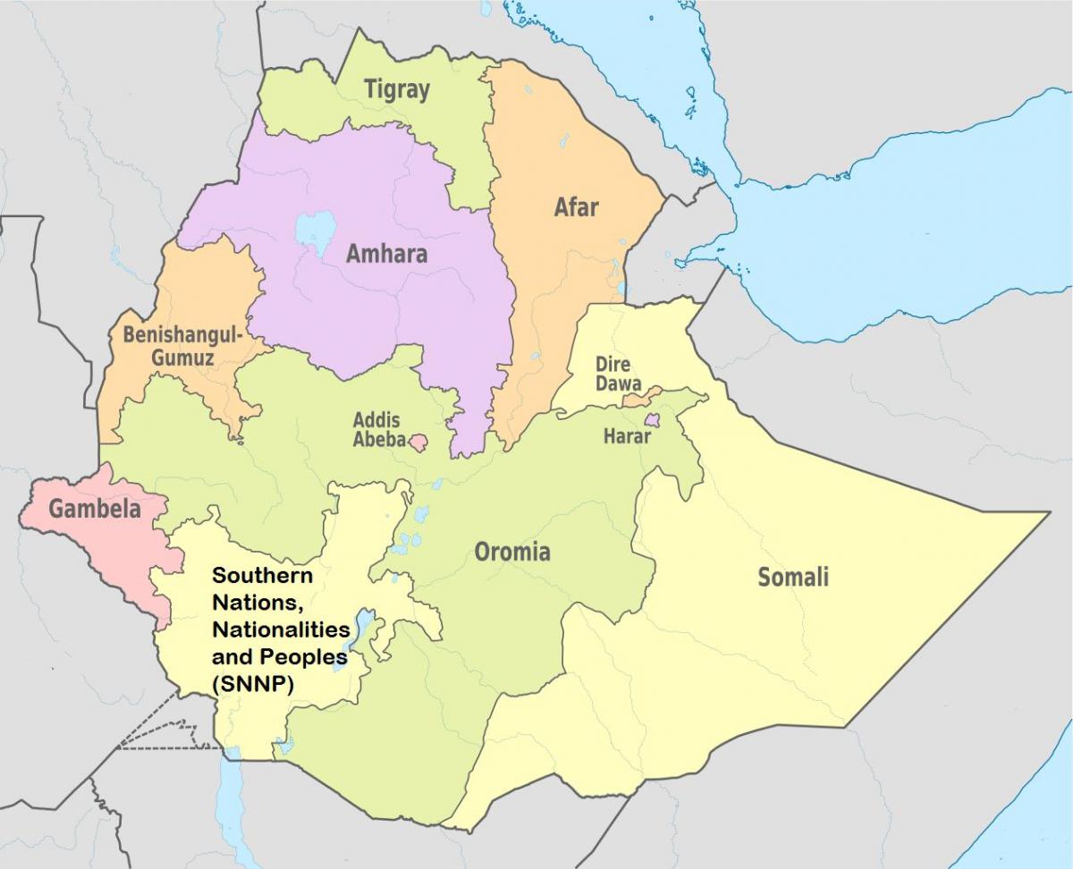 Etiopien regionale stater kort