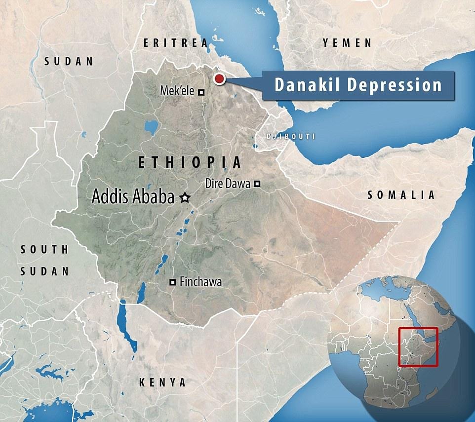 danakil depression Etiopien kort