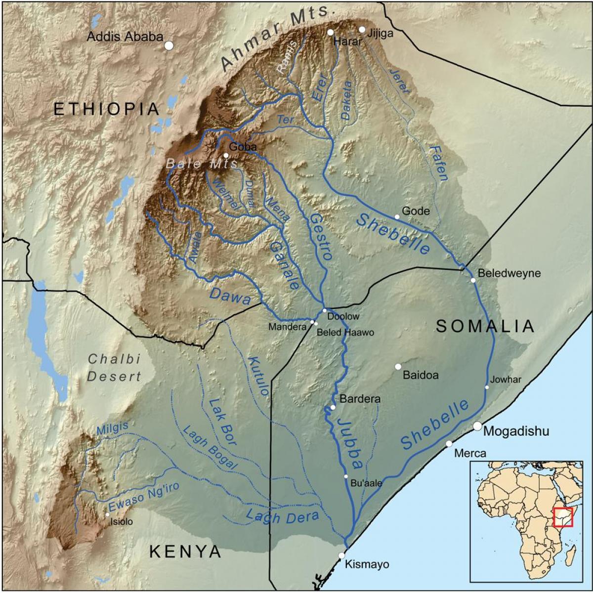 kort over Etiopiske floder