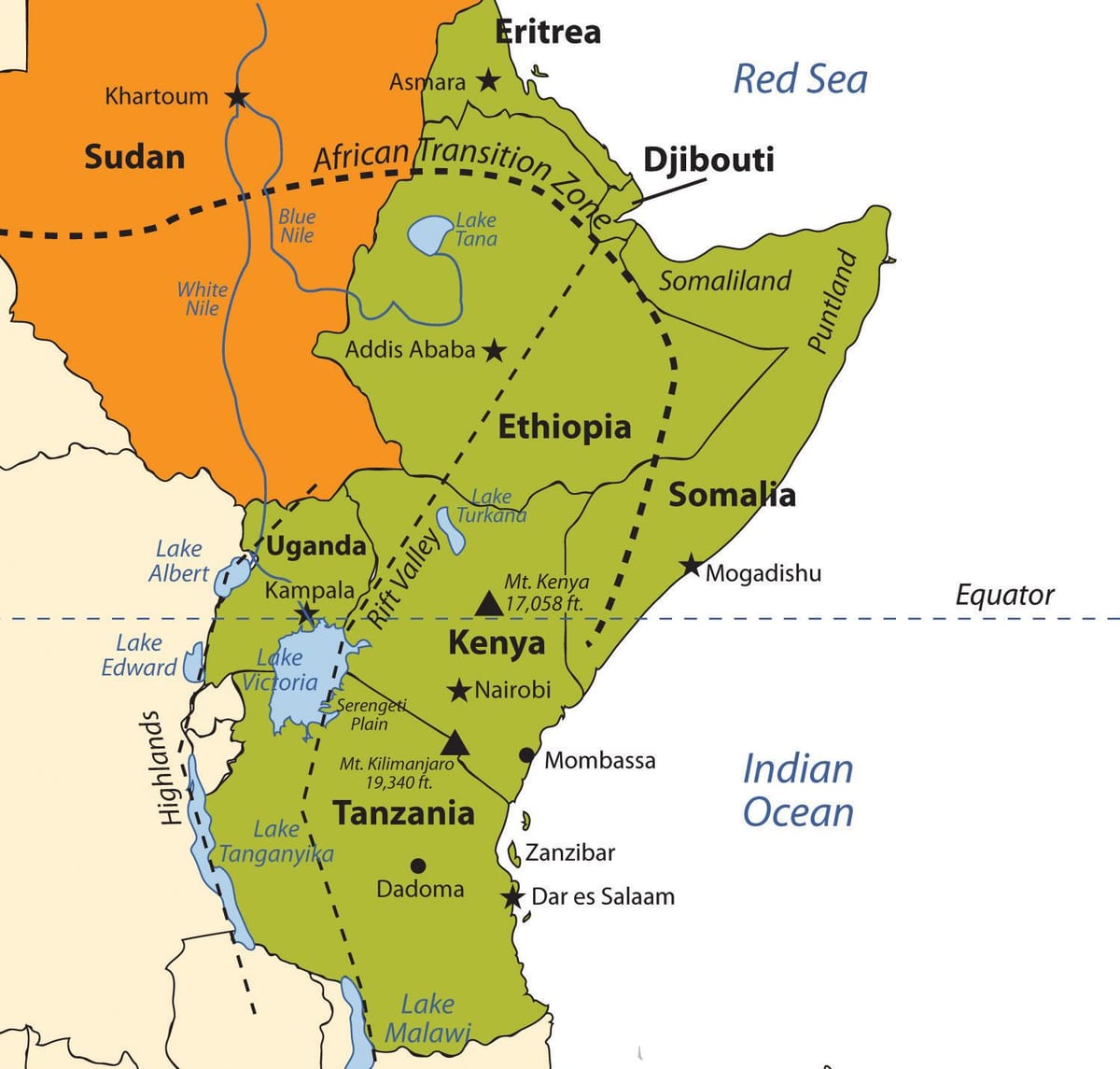 kort over Etiopiske plateau afrika