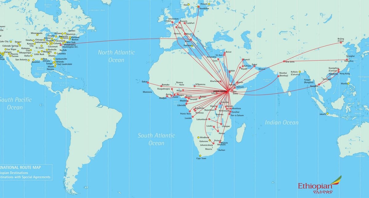 kort over rute Etiopiske