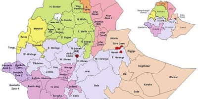 Kort over Etiopien administrative