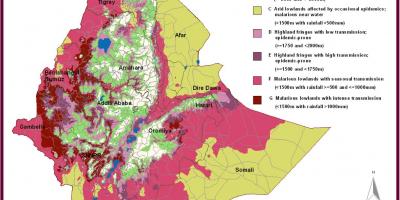 Kort over Etiopien malaria