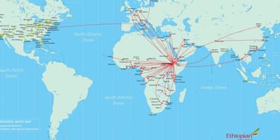 Kort over rute Etiopiske