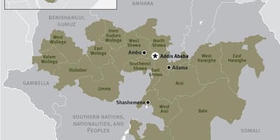 Kort over oromia regionen i Etiopien